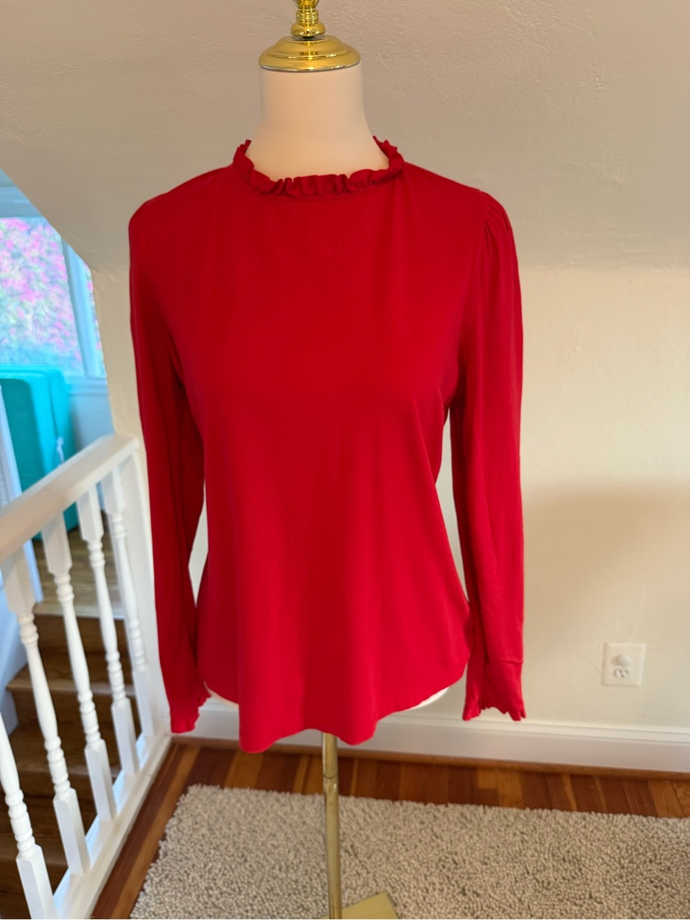 Boden Women’s Red Super Soft Frill Detail Long Sleeve Top Size 12